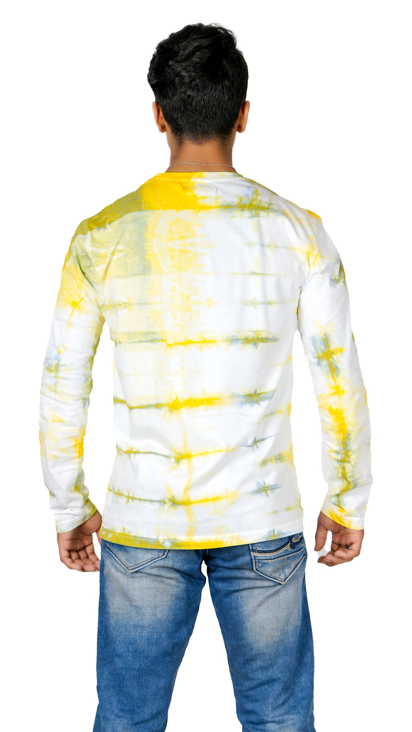 Lafangah Men's Tie and Dye Graphics Printed Full Sleeve Round Neck White Cotton Slim Fit T-Shirt